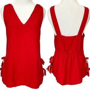 Derek Lam 10 Crosby Womens Linen Blend Sleeveless Top 2 Red Side Ties Preppy